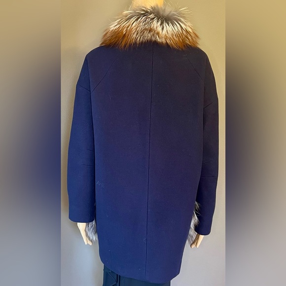 KENT COLLECTION Navy Cashmere & Wool Coat With Removable Fur Pockets/Collar Sz S - Picture 4 of 8